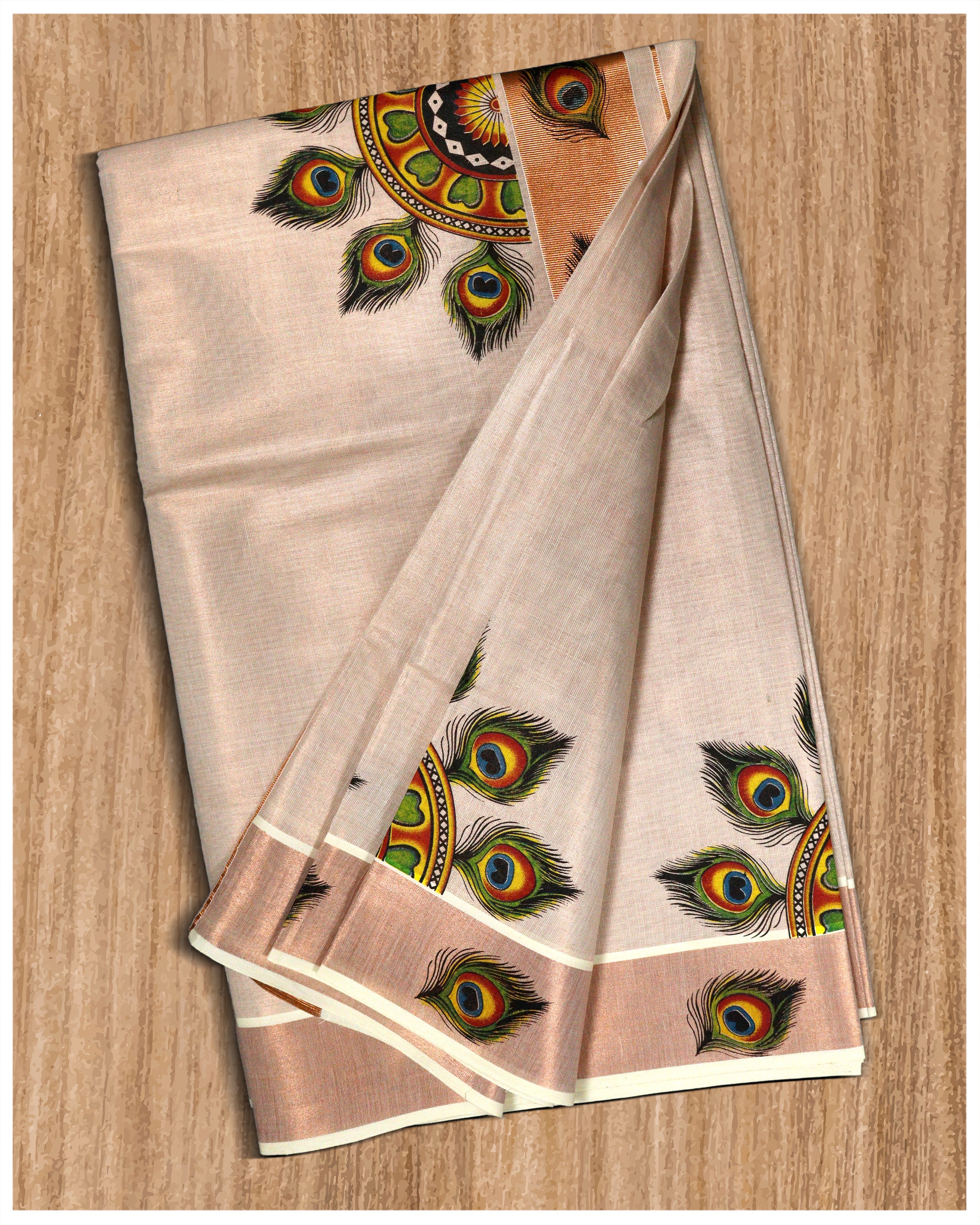 Rose Gold tissue set saree with line – Z'Bella Couture