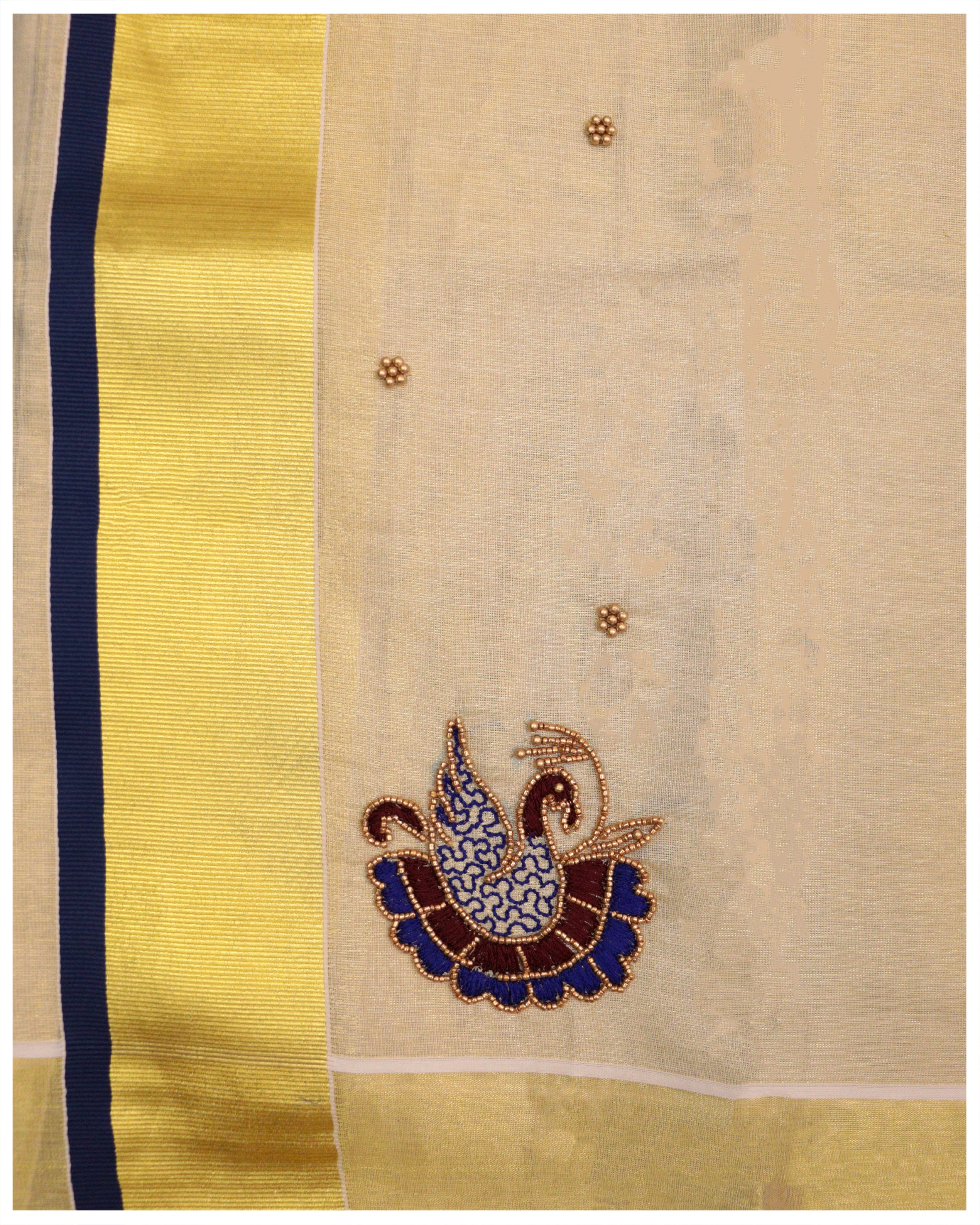 Buy IvaLoomsKerala Tissue Set Saree for Women in Pure Cotton with 3