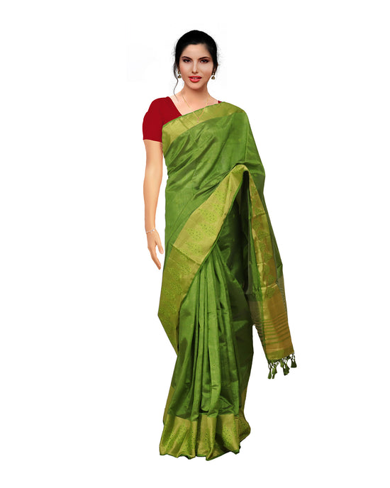 Olive green Festive wear semi jute saree Sarees sreevalsamsilks