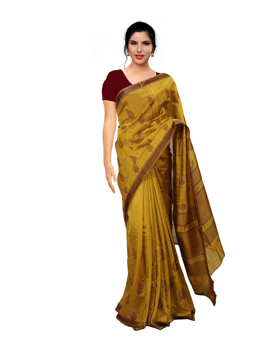 Medallion yellow casual wear semi tusser saree Sarees sreevalsamsilks