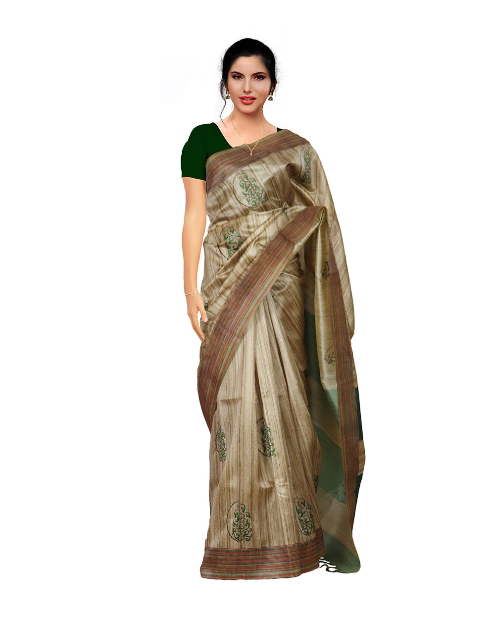 Buy Green & Grey - Semi Jute Saree online | Semi Jute from ShrusEternity