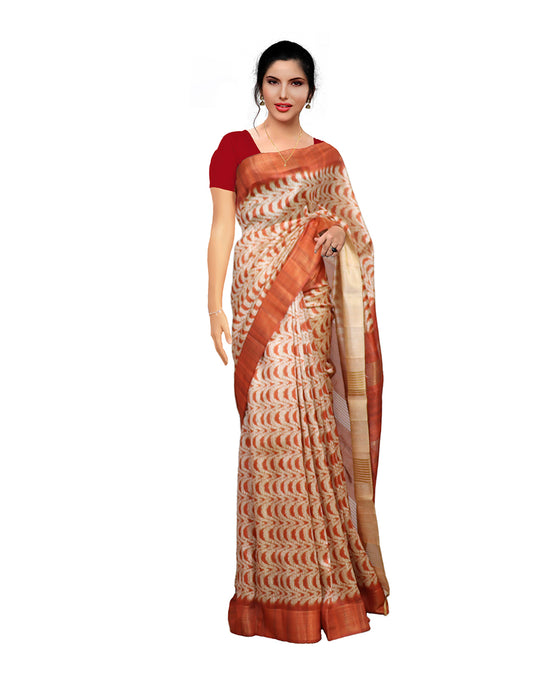 Creamy Rust  Daily  Wear Semi Jute Saree Sarees sreevalsamsilks