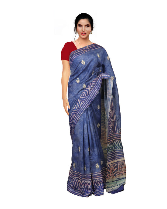 Denim blue casual Wear semi jute Saree Sarees sreevalsamsilks