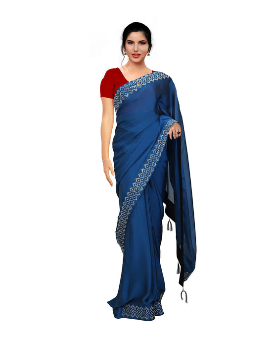 Peacock blue silk georgette party wear saree Sarees sreevalsamsilks