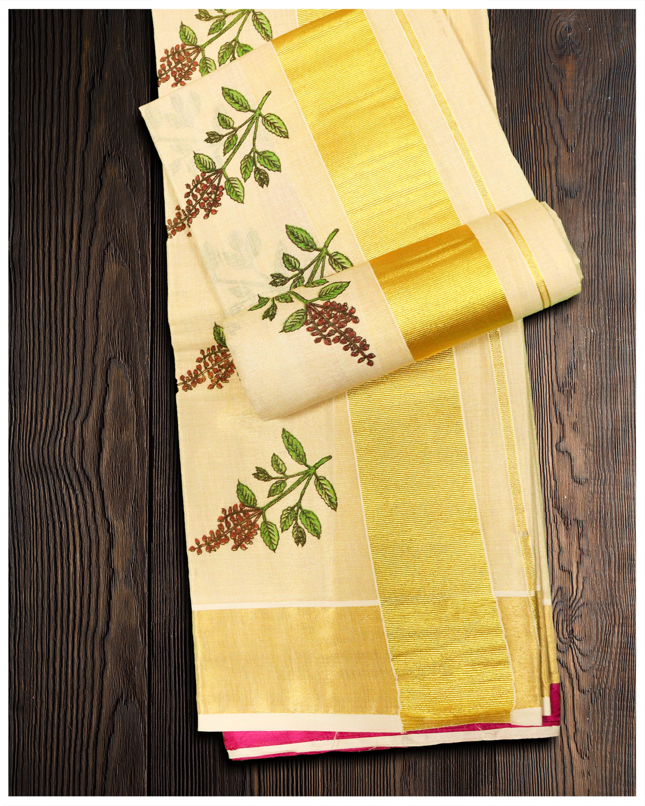 Southloom Kuthampully Handloom Full Kasavu Wedding Saree with Floral M –  Southloom Handmade and Organics