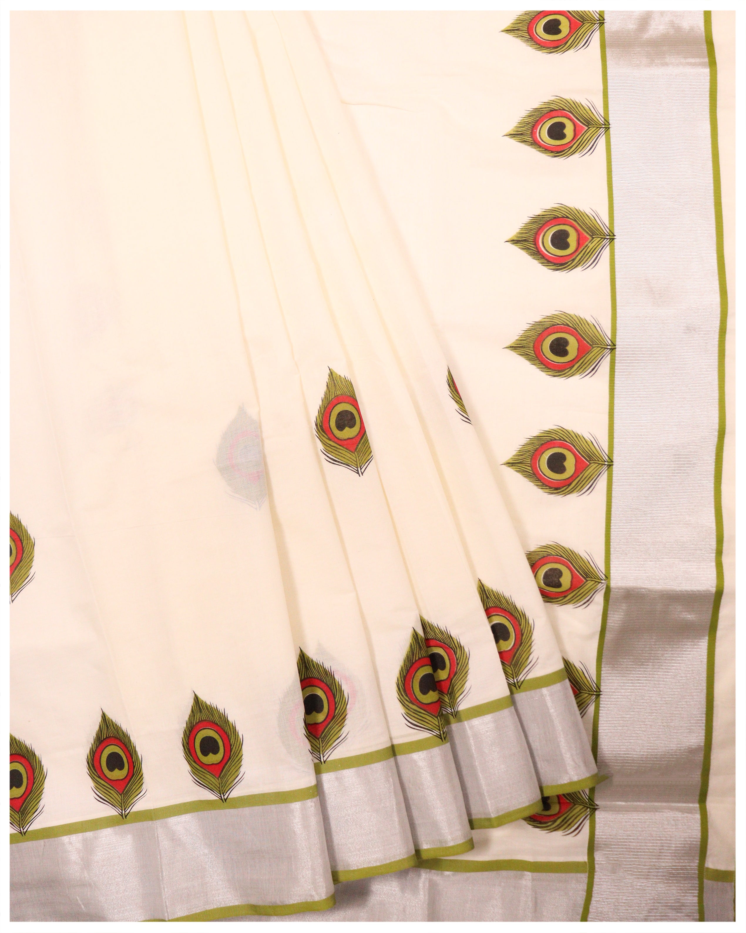 Kerala Plain Cotton Silver Kasavu 3 Inch Saree – Southloom Handmade and  Organics