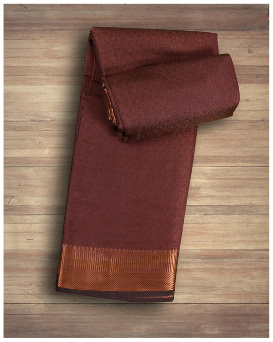 Wine With Copper Kara Tissue Fabric Saree