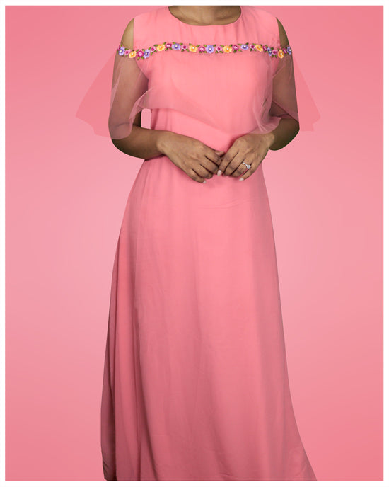 Pink off Shouldered Cape Gown