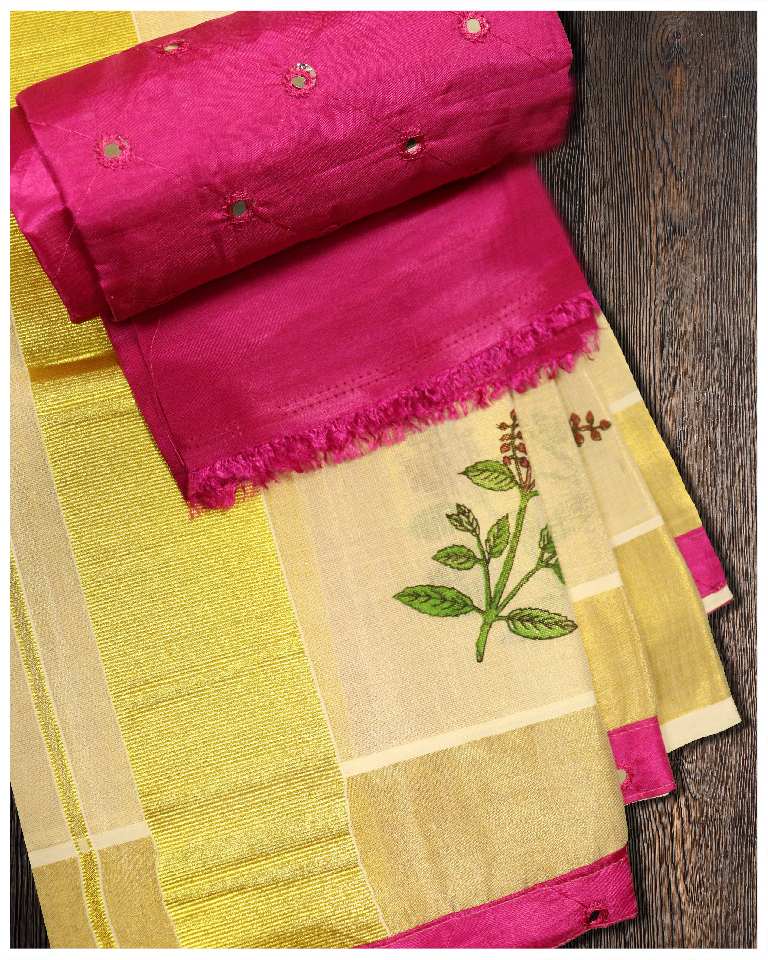 Set Saree-2003 With Hand Emp - Byhand I Indian Ethnic Wear Online I  Sustainable Fashion I Handmade Clothes